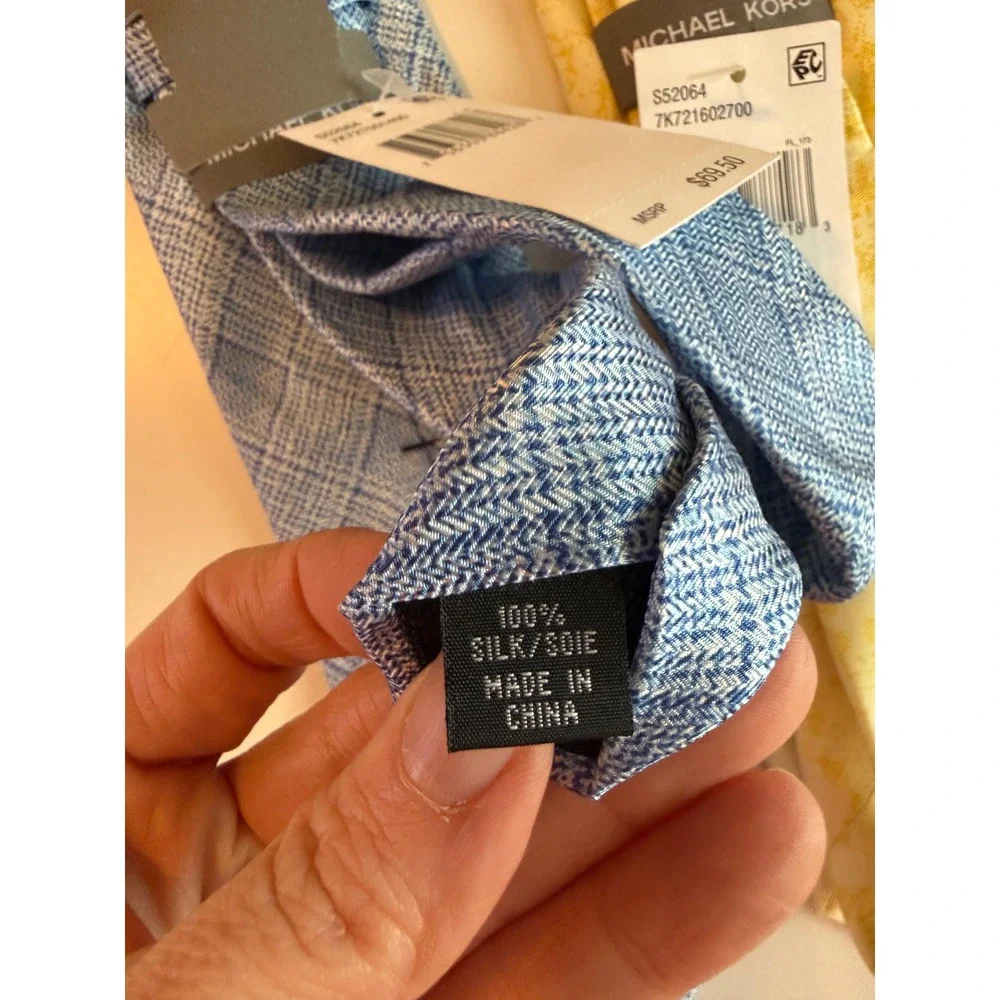 Michael Kors 100% Silk Tie Lot 3 Blue Yellow Gray‎ NWT Designer Luxury Work Wear